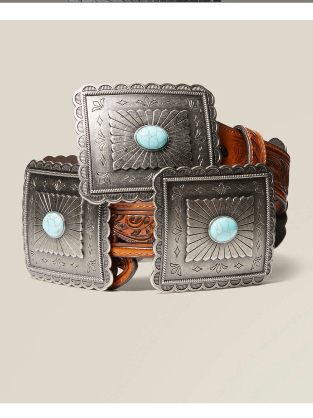 Ariat Brown Leather Western Belt with Silver Conchos and Turquoise Accents